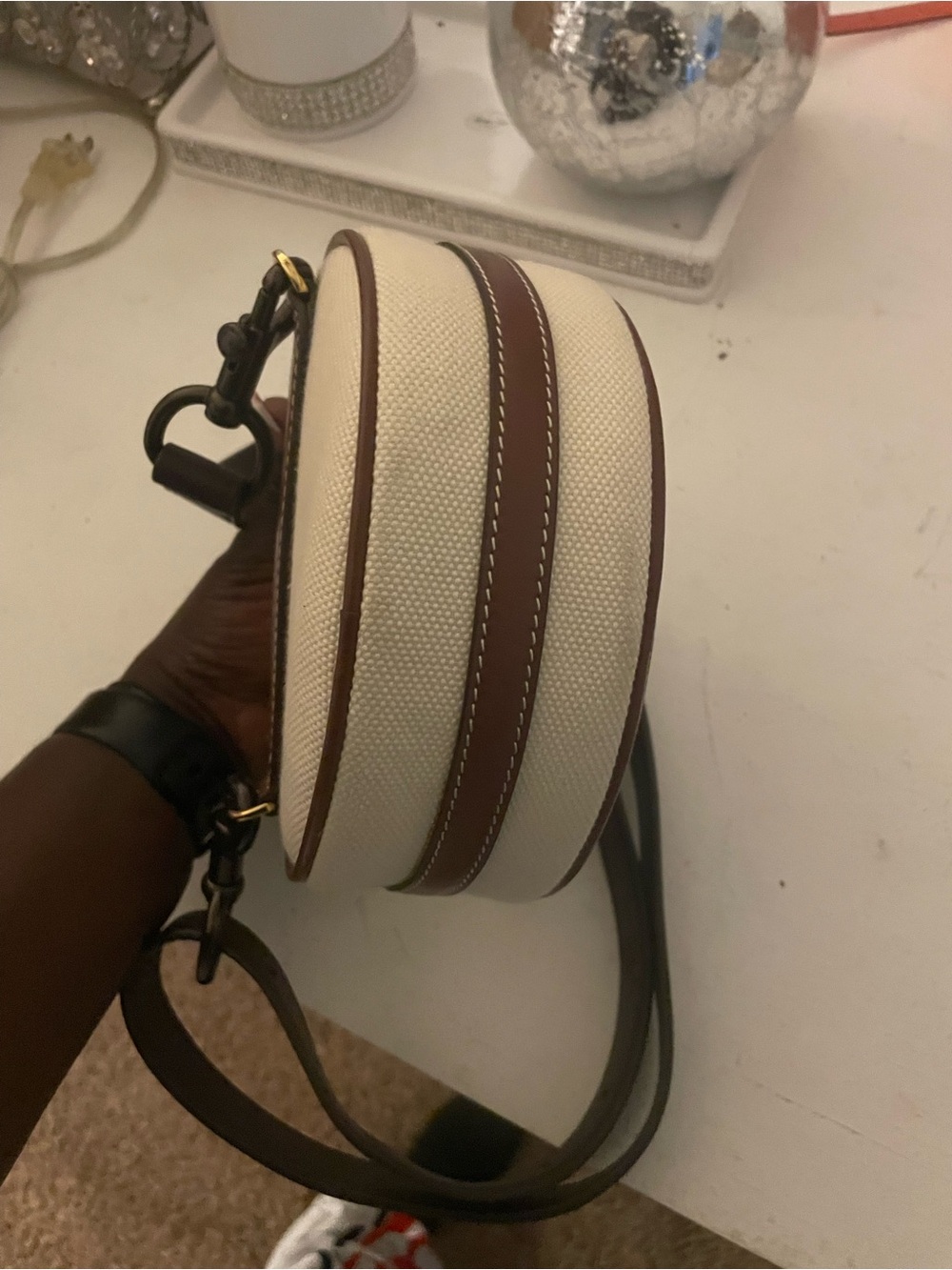 Burberry Round Canvas Belt Bag in Cream and Brown - Picture 6 of 6